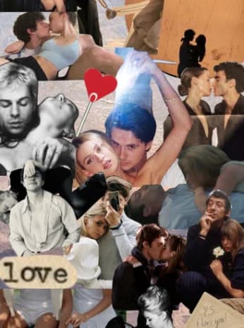 A moodboard collage of a couple in love.